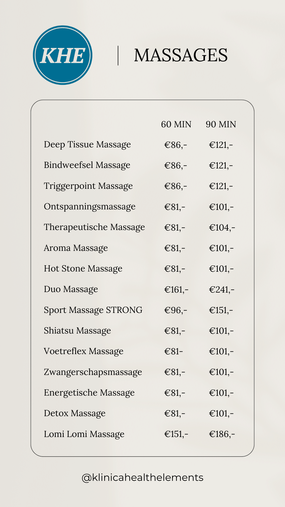 Prijslijst Klinica Health Elements