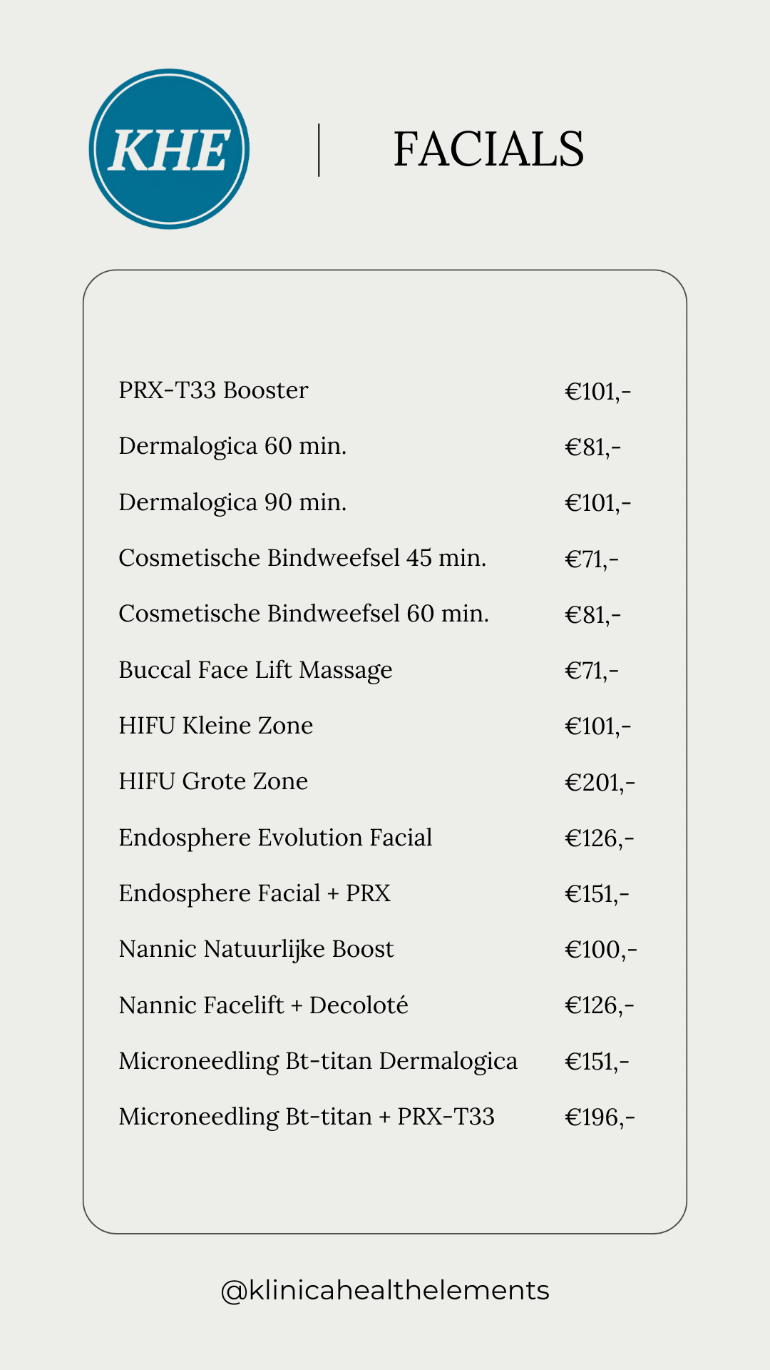 Prijslijst Klinica Health Elements