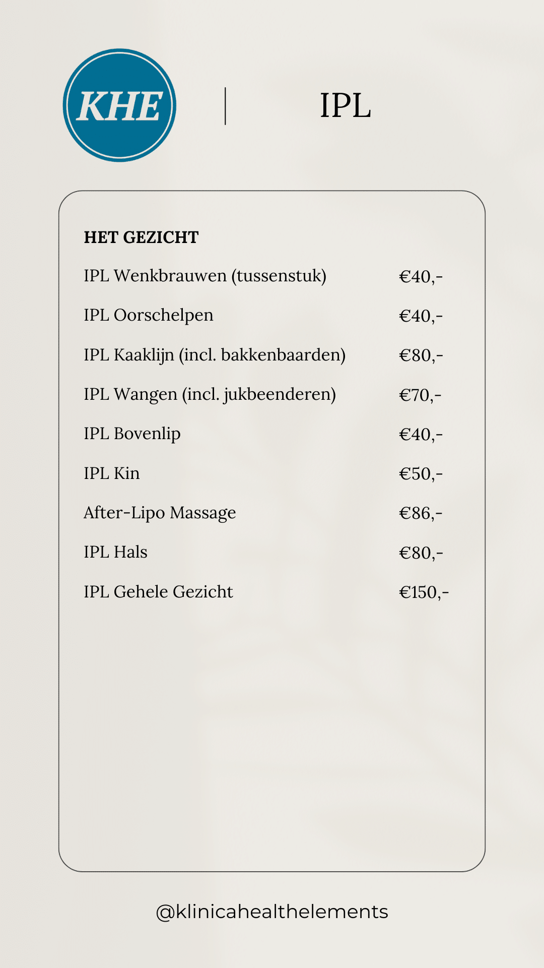 Prijslijst Klinica Health Elements