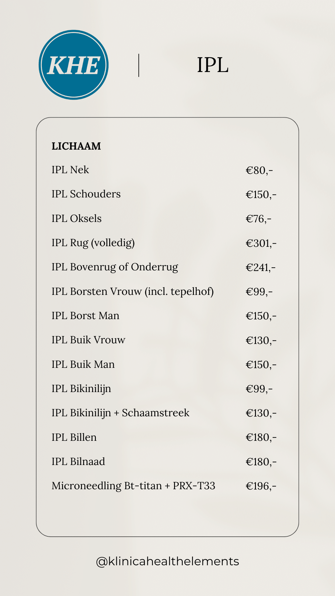 Prijslijst Klinica Health Elements