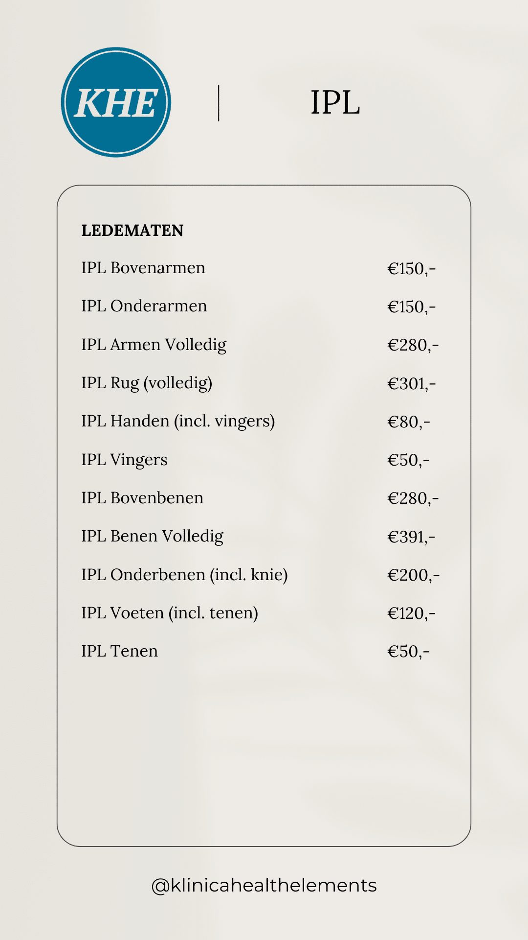 Prijslijst Klinica Health Elements