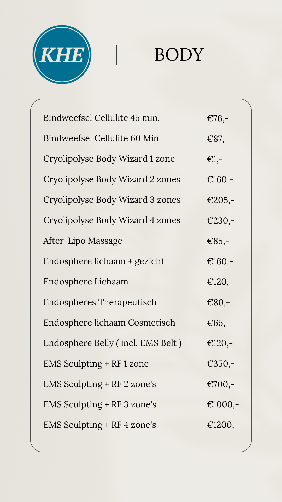 Prijslijst 2026 KHE