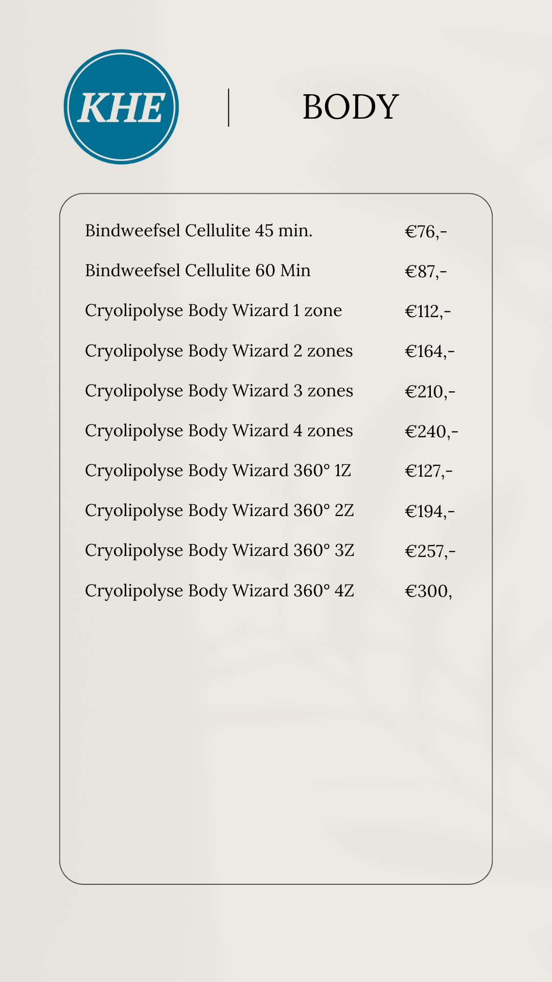 Prijslijst 2026 KHE
