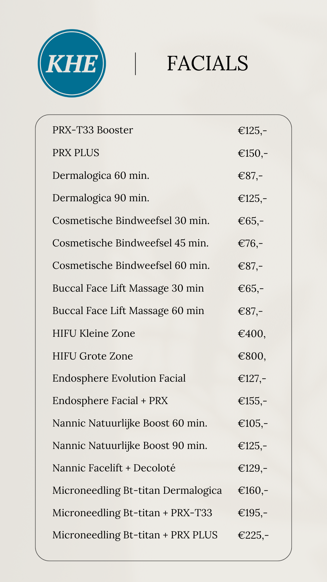 Prijslijst 2026 KHE